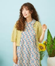 GJSJD30180 Jocomomola(ホコモモラ) 【先行予約】透かし編み半端袖ニットカーディガン イエロー