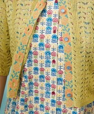 GJSJD30180 Jocomomola(ホコモモラ) 【先行予約】透かし編み半端袖ニットカーディガン イエロー