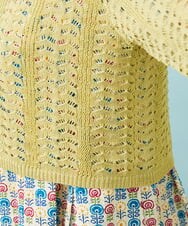 GJSJD30180 Jocomomola(ホコモモラ) 【先行予約】透かし編み半端袖ニットカーディガン イエロー