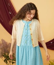 GJSJD30180 Jocomomola(ホコモモラ) Veranito 透かし編み半端袖ニットカーディガン アイボリー
