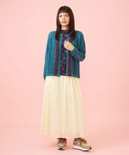 GJSJE01220 Jocomomola(ホコモモラ) Dibujqr 透かし編みニットカーディガン ブルー