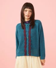 GJSJE01220 Jocomomola(ホコモモラ) Dibujqr 透かし編みニットカーディガン ブルー
