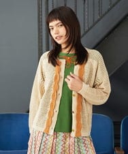 GJSJE01220 Jocomomola(ホコモモラ) Dibujqr 透かし編みニットカーディガン ベージュ