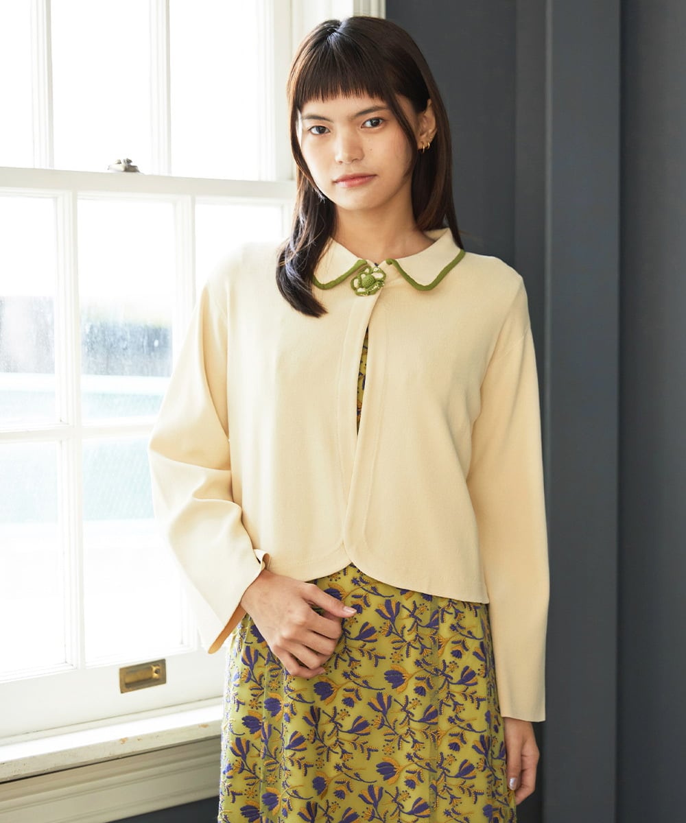 GJSJE50220 Jocomomola(ホコモモラ) Flor Tejido フラワーニットカーディガン アイボリー