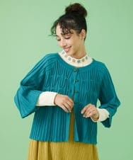 GJSJT30190 Jocomomola(ホコモモラ) スモッキングリブニット カーディガン アイボリー