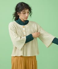GJSJT30190 Jocomomola(ホコモモラ) スモッキングリブニット カーディガン アイボリー