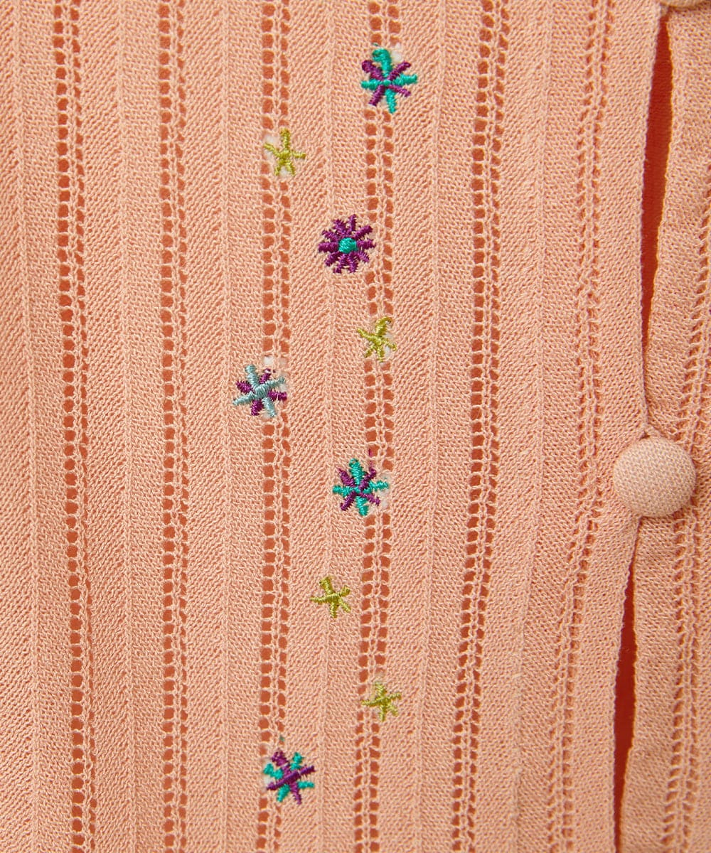 GJSJV30160 Jocomomola(ホコモモラ) Flor フラワー刺繍クルーネックカーディガン ピンク