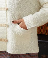 GJSLA01230 Jocomomola(ホコモモラ) ウールライクループニットカーディガン アイボリー