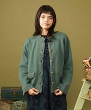 GJSLD30240 Jocomomola(ホコモモラ) Wフェイス スタンドネックニットカーディガン グリーン