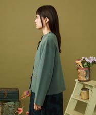 GJSLD30240 Jocomomola(ホコモモラ) Wフェイス スタンドネックニットカーディガン グリーン