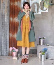 GJSLD31300 Jocomomola(ホコモモラ) Wフェイス フード付きロングニットカーディガン グリーン