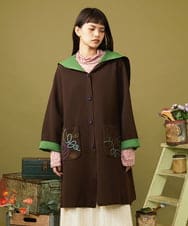 GJSLD31300 Jocomomola(ホコモモラ) Wフェイス フード付きロングニットカーディガン ブラウン