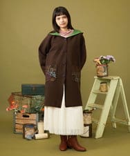 GJSLD31300 Jocomomola(ホコモモラ) Wフェイス フード付きロングニットカーディガン ブラウン