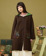 GJSLD31300 Jocomomola(ホコモモラ) Wフェイス フード付きロングニットカーディガン ブラウン