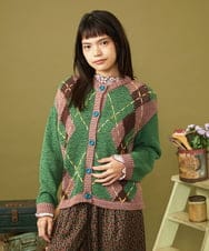 GJSLD32240 Jocomomola(ホコモモラ) Rombo de Cinta アーガイル柄ニットカーディガン ピンク