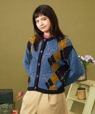 GJSLD32240 Jocomomola(ホコモモラ) Rombo de Cinta アーガイル柄ニットカーディガン ネイビー
