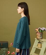 GJSLD33240 Jocomomola(ホコモモラ) Suarve 透かし編みリボンボタンカーディガン グリーン