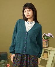 GJSLD34220 Jocomomola(ホコモモラ) Suarve 透かし編みフラワーVネックカーディガン グリーン