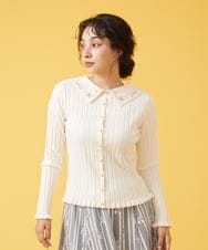 GJSLP70190 Jocomomola(ホコモモラ) 【2WAY】Rayasos de punto 刺繍カーディガン アイボリー