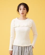 GJSLP70190 Jocomomola(ホコモモラ) 【2WAY】Rayasos de punto 刺繍カーディガン アイボリー