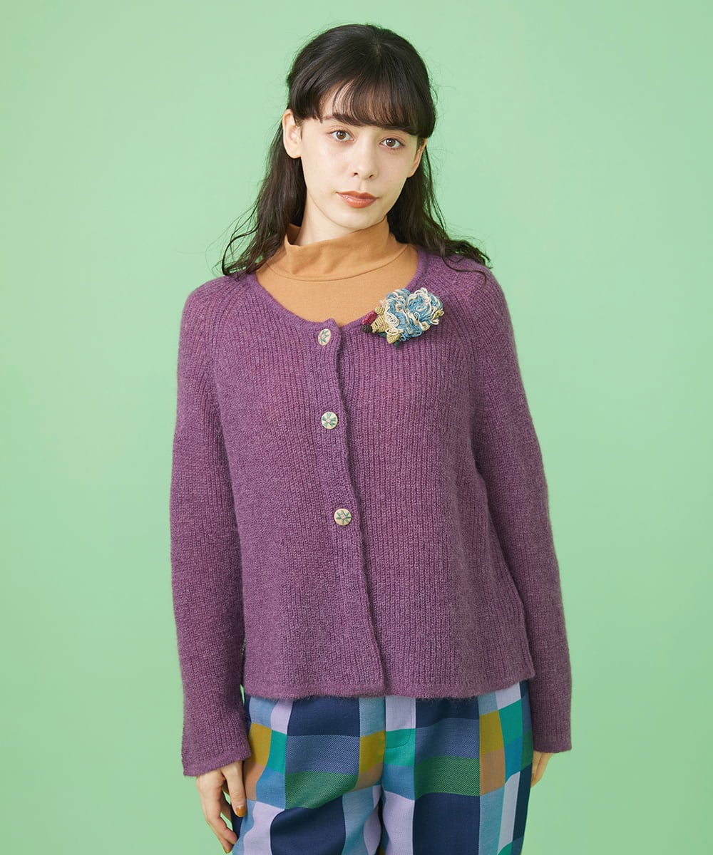 GJSLS30180 Jocomomola(ホコモモラ) モヘアニットショートカーディガン ラベンダー