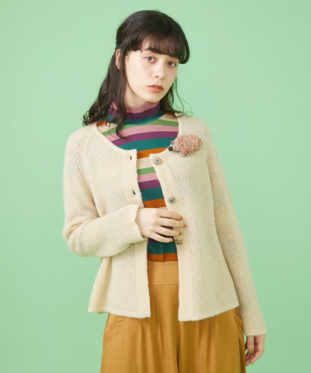 GJSLS30180 Jocomomola(ホコモモラ) モヘアニットショートカーディガン ベージュ