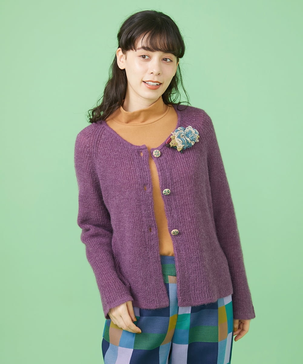 GJSLS30180 Jocomomola(ホコモモラ) モヘアニットショートカーディガン ベージュ