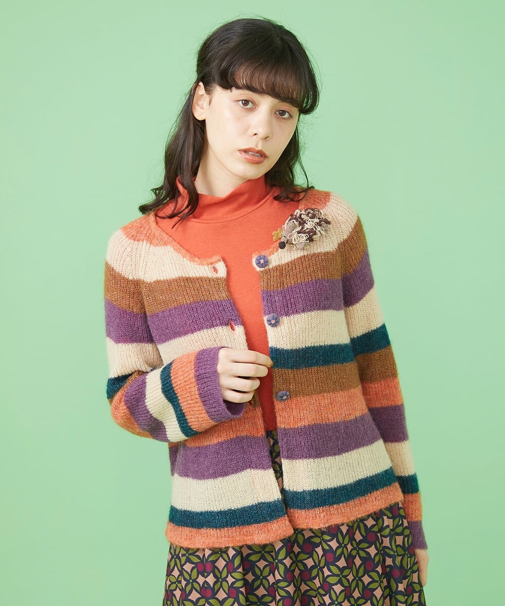 GJSLS30180 Jocomomola(ホコモモラ) モヘアニットショートカーディガン ベージュ
