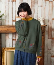 GJTAE37220 Jocomomola(ホコモモラ) Florecer フラワー刺繍カットソーカーディガン グリーン
