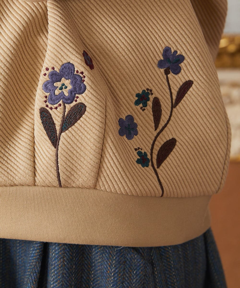 GJTAE37220 Jocomomola(ホコモモラ) Florecer フラワー刺繍カットソーカーディガン グリーン