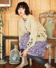 GJTAE37220 Jocomomola(ホコモモラ) Florecer フラワー刺繍カットソーカーディガン グリーン