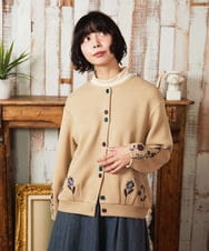 GJTAE37220 Jocomomola(ホコモモラ) Florecer フラワー刺繍カットソーカーディガン グリーン