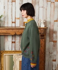GJTAE37220 Jocomomola(ホコモモラ) Florecer フラワー刺繍カットソーカーディガン グリーン