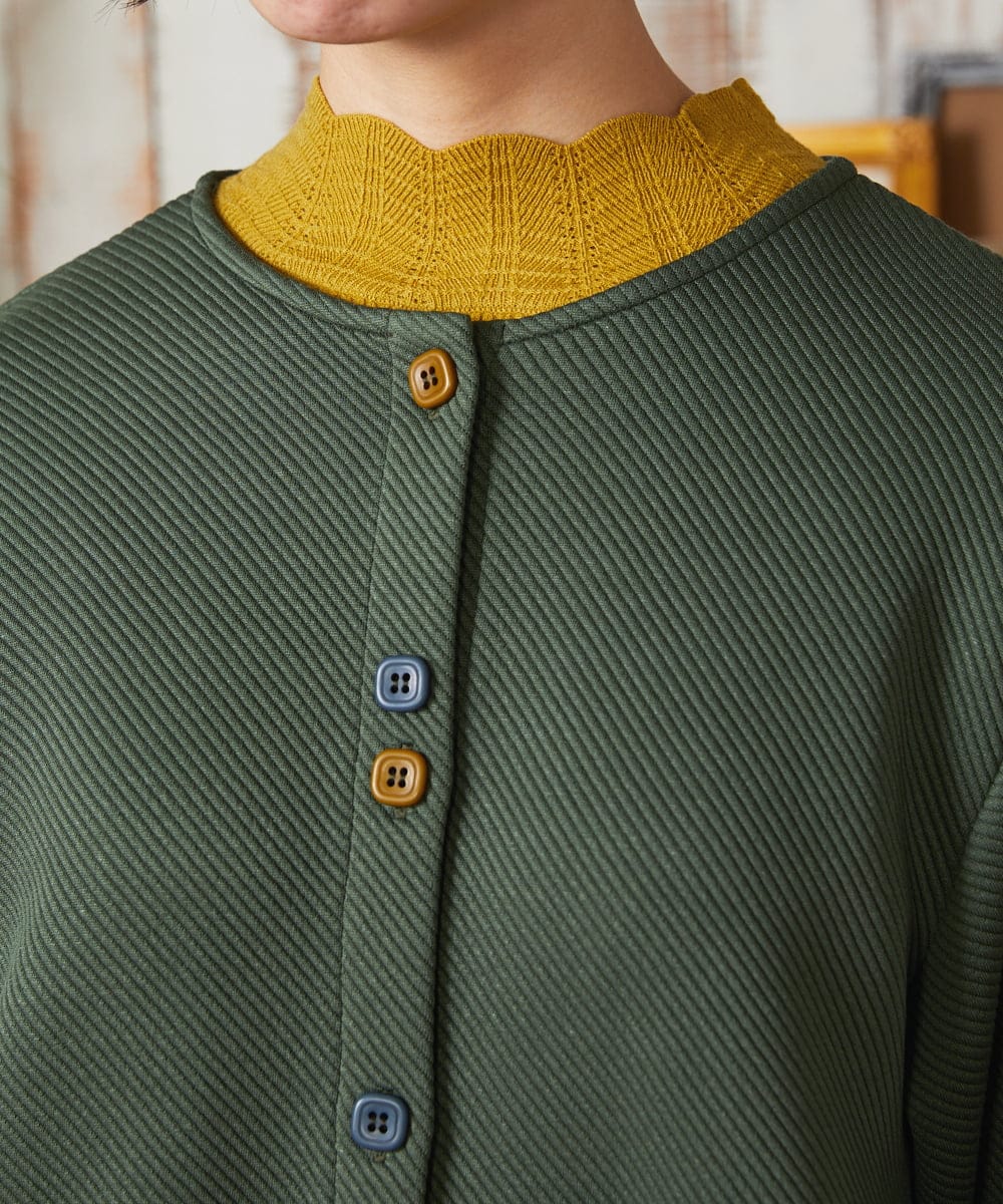 GJTAE37220 Jocomomola(ホコモモラ) Florecer フラワー刺繍カットソーカーディガン グリーン