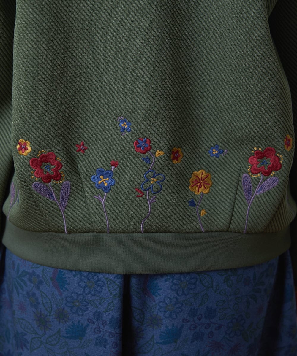 GJTAE37220 Jocomomola(ホコモモラ) Florecer フラワー刺繍カットソーカーディガン グリーン
