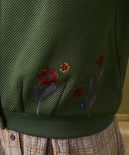 GJTAE37220 Jocomomola(ホコモモラ) 【早割10%OFF】フラワー刺繍カットソーカーディガン グリーン