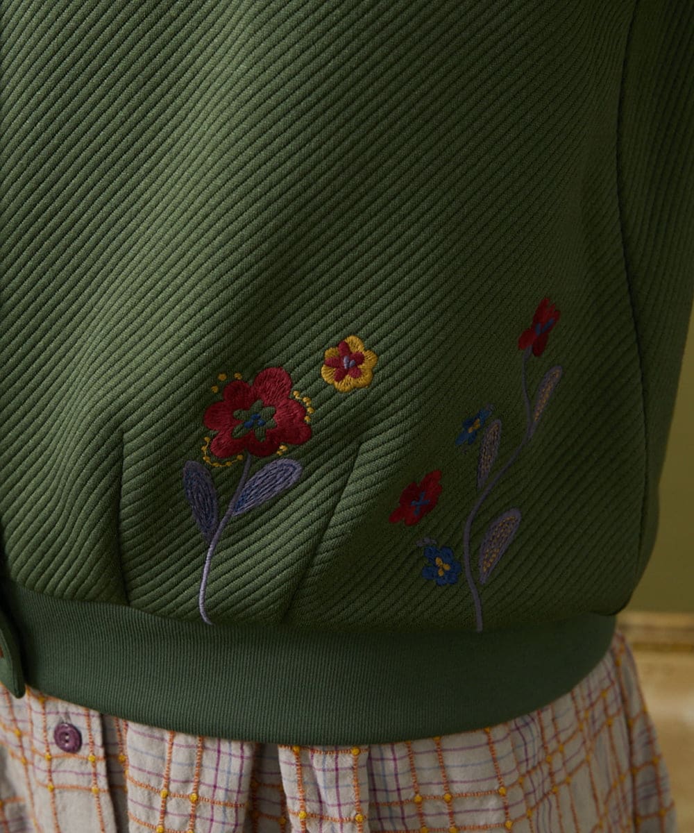 GJTAE37220 Jocomomola(ホコモモラ) 【早割10%OFF】フラワー刺繍カットソーカーディガン グリーン