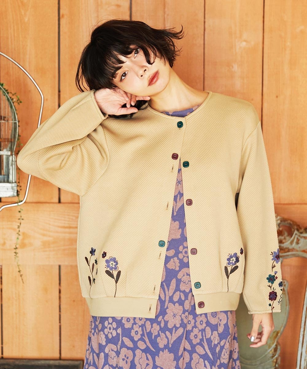 GJTAE37220 Jocomomola Florecer フラワー刺繍カットソーカーディガン