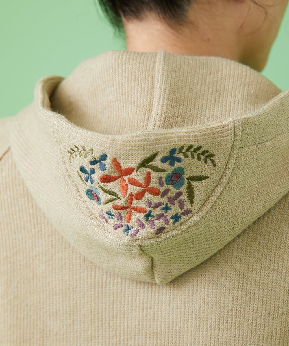 GJTAW37200 Jocomomola(ホコモモラ) Hogar フラワー刺繍パーカー グリーン