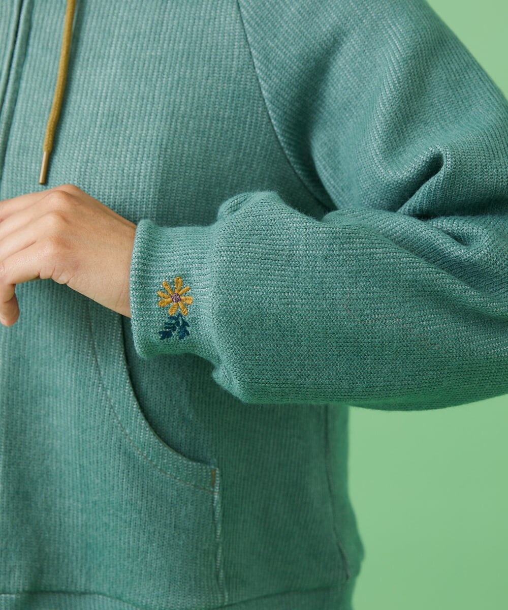 GJTAW37200 Jocomomola(ホコモモラ) Hogar フラワー刺繍パーカー グリーン