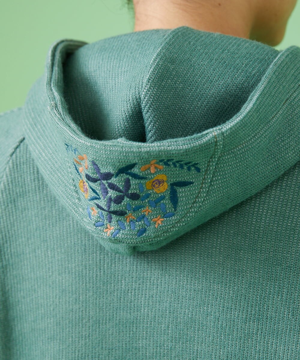 GJTAW37200 Jocomomola(ホコモモラ) Hogar フラワー刺繍パーカー グリーン