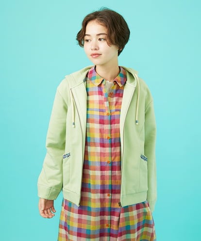 Jocomomola(ホコモモラ) I LOVE COLOR コットン裏毛ジップパーカー ライトグリーン/緑 40