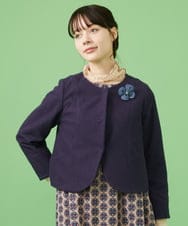 GJTCA50260 Jocomomola(ホコモモラ) カットソーツイード コサージュ付きノーカラージャケット ネイビー