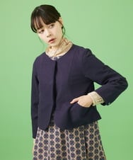 GJTCA50260 Jocomomola(ホコモモラ) カットソーツイード コサージュ付きノーカラージャケット アイボリー