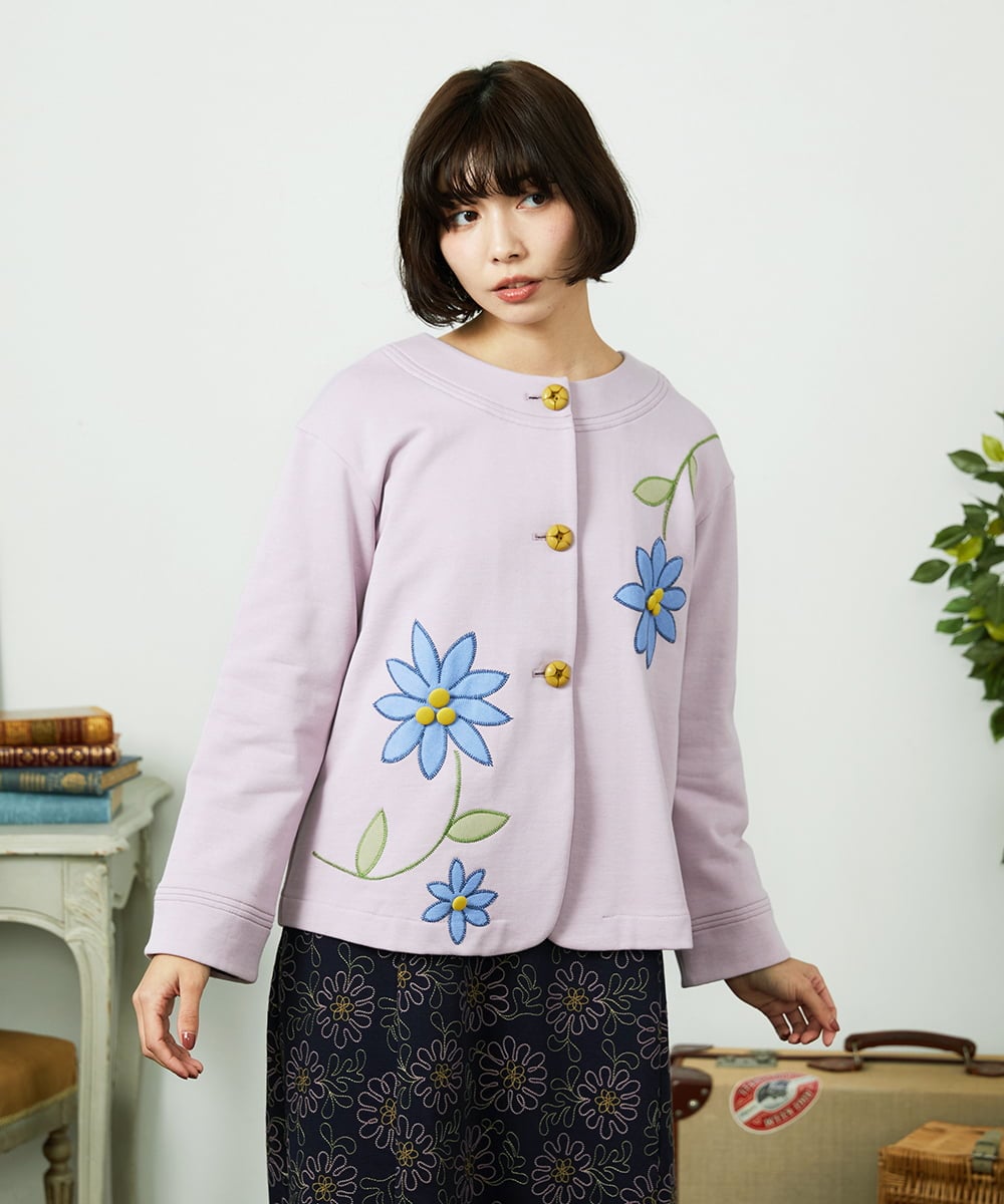 GJTDD01220 Jocomomola(ホコモモラ) Palominos flor フラワーアップリケカーディガン ピンク
