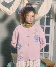 GJTDD01220 Jocomomola(ホコモモラ) Palominos flor フラワーアップリケカーディガン ピンク