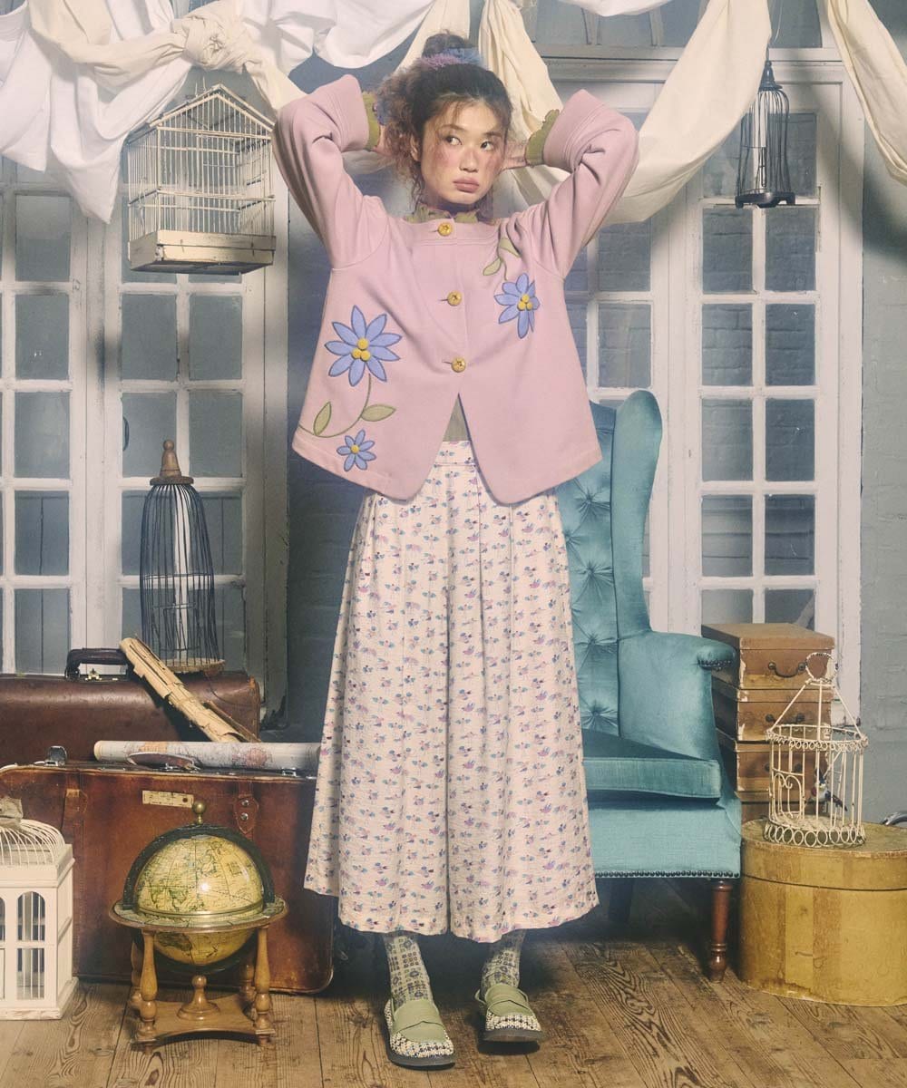 GJTDD01220 Jocomomola(ホコモモラ) Palominos flor フラワーアップリケカーディガン ピンク