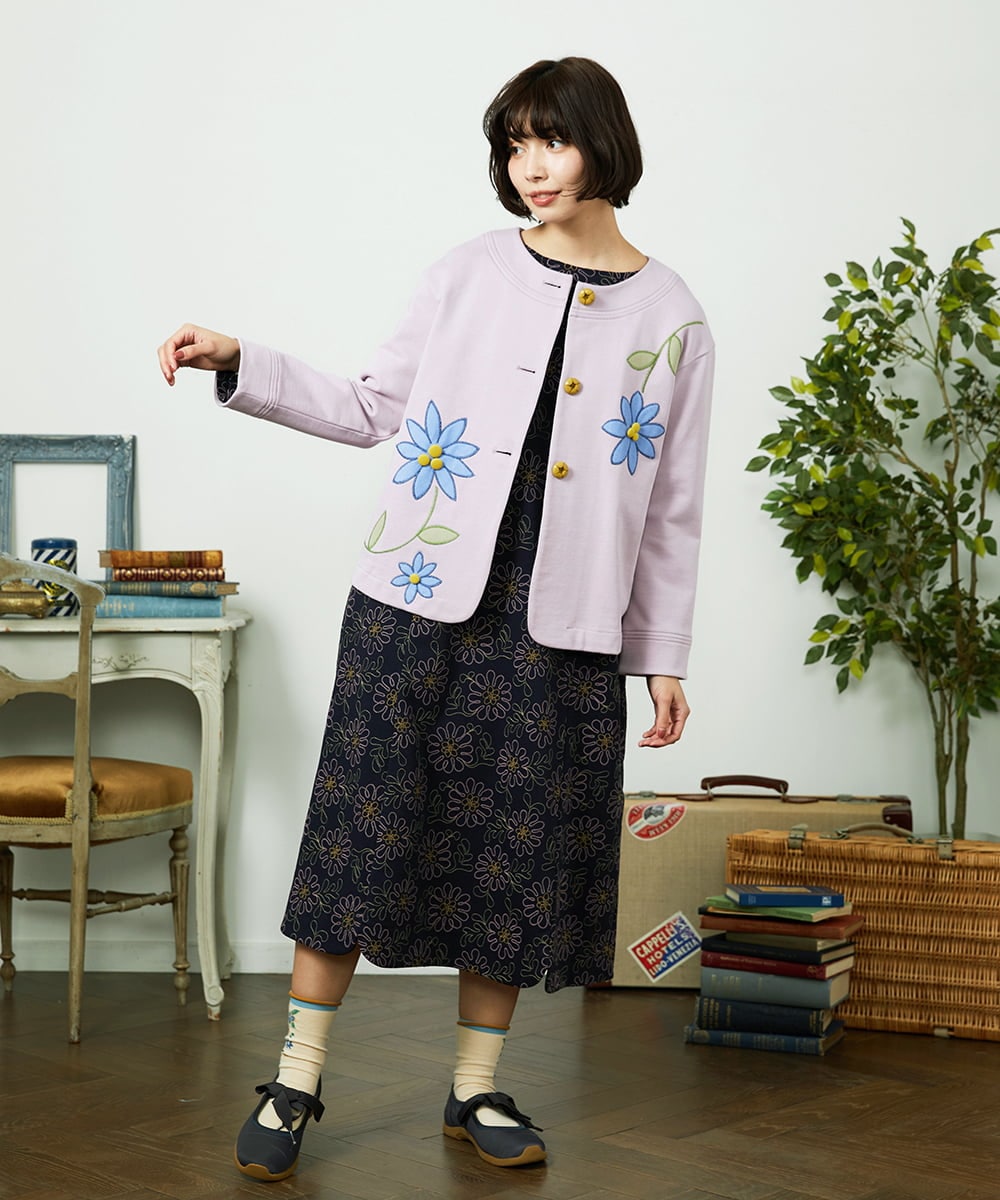 GJTDD01220 Jocomomola(ホコモモラ) Palominos flor フラワーアップリケカーディガン ピンク