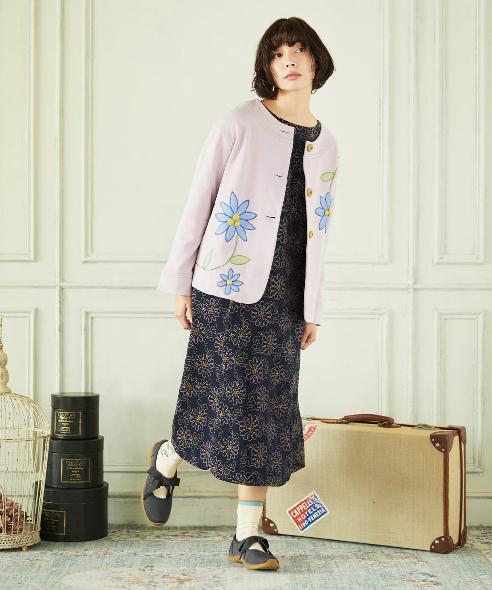 GJTDD01220 Jocomomola(ホコモモラ) Palominos flor フラワーアップリケカーディガン ピンク