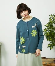 GJTDD01220 Jocomomola(ホコモモラ) Palominos flor フラワーアップリケカーディガン ブルー